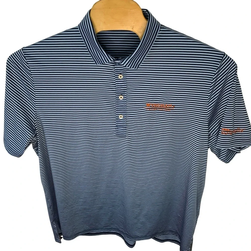RLX Ralph Lauren Polo Shirt Mens 2XL Blue Stripe Wyndham Championship Golf XXL
